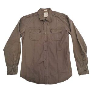 Fossil Mens Vintage Fit Long Sleeve ButtonUp Shirt Size Large Olive Green Cotton